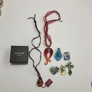 Mixed Lot Of Murano Glass Pendant Necklace Hand Blown Made In Italy Total Of 7pc
